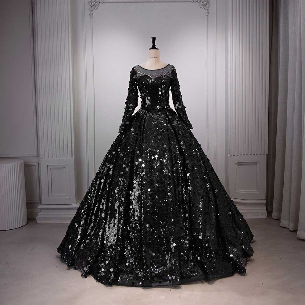 Long Sleeve Sequin Gala Ball Gown Sparkling Dresses