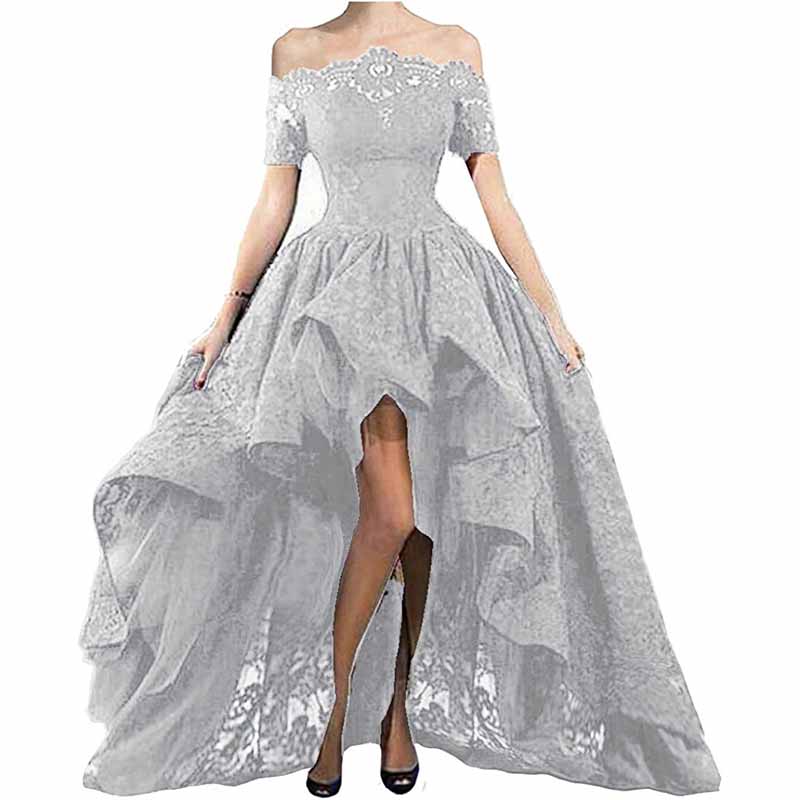 Off Shoulder Prom Dresses High Low Puffy Formal Lace Evening Ball Gowns