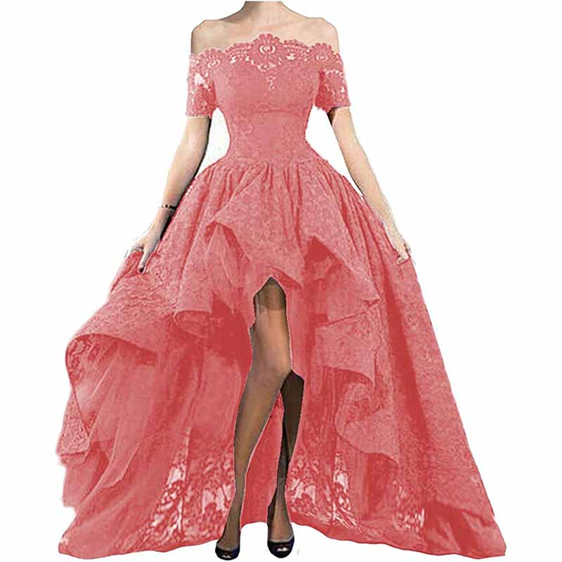 Off Shoulder Prom Dresses High Low Puffy Formal Lace Evening Ball Gowns
