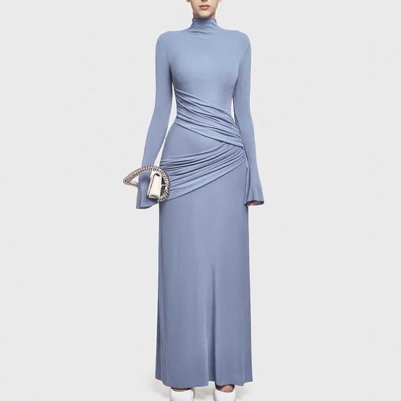 Ruch Bodycon Long Sleeve Maxi Dress Long Evening Dresses in elegant blue with long sleeves and floor-length design.