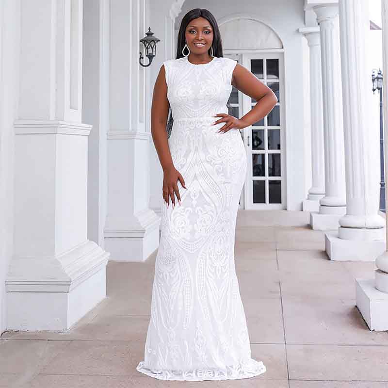 Plus Size Floral Sequined Wedding Evening Prom Dress Bridal Gowns