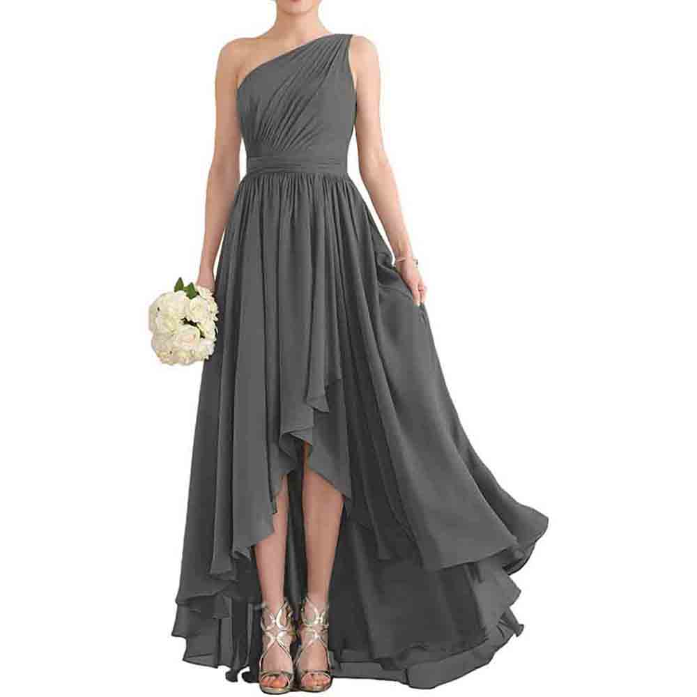 One Shoulder Bridesmaid Dresses High Low Chiffon Evening Formal Gown