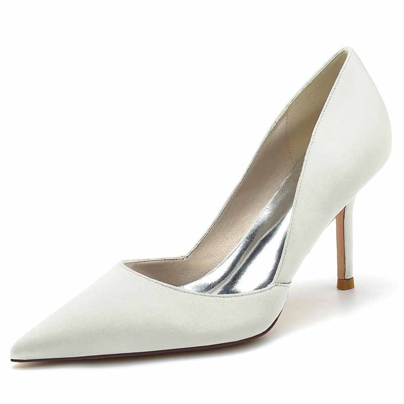 3.35" Point Toe Satin Bridal Shoes Heeled Prom Heels