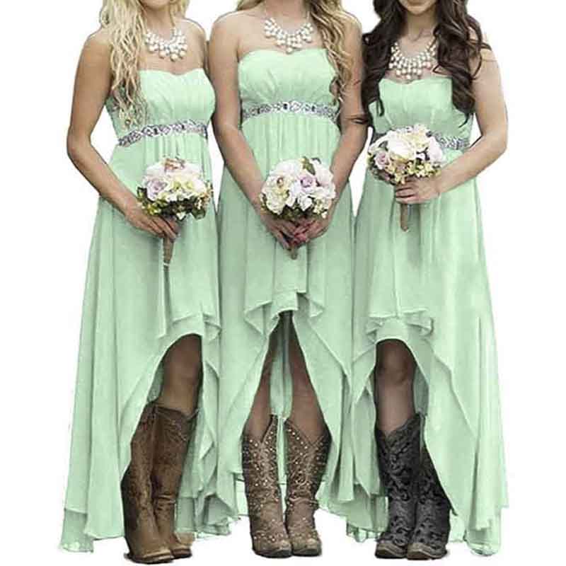 Strapless High Low Bridesmaid Dresses Wedding Party Gowns
