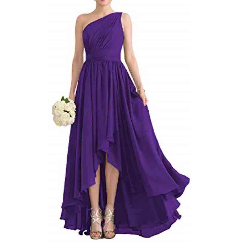 One Shoulder Bridesmaid Dresses High Low Chiffon Evening Formal Gown
