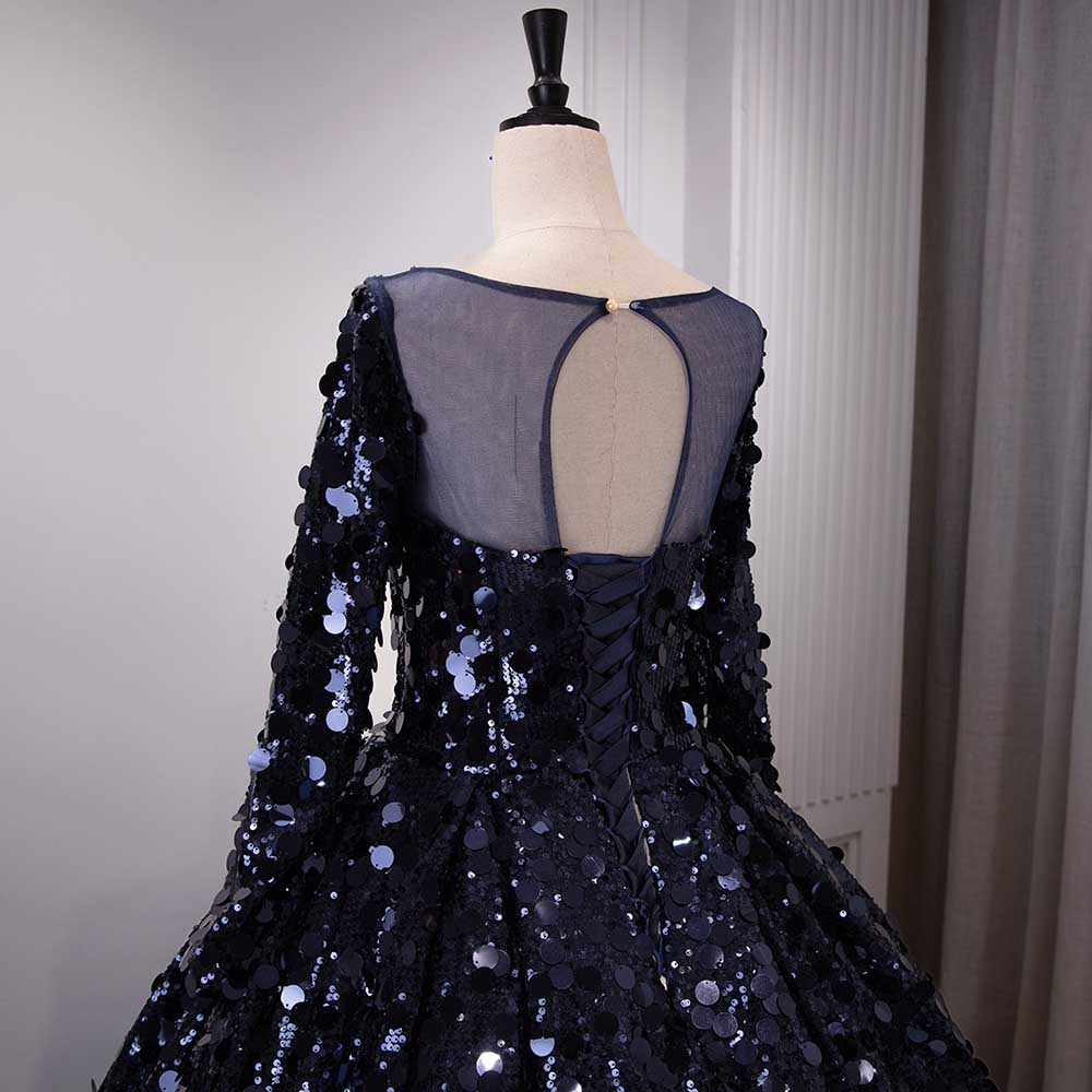 Long Sleeve Sequin Gala Ball Gown Sparkling Dresses