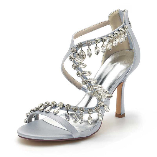 Women Bling Rhinestones Open Toe Wedding Sandals 3.74"