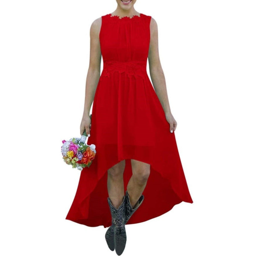 High Low Lace Chiffon Bridesmaid Dress Country Wedding Guest Dress