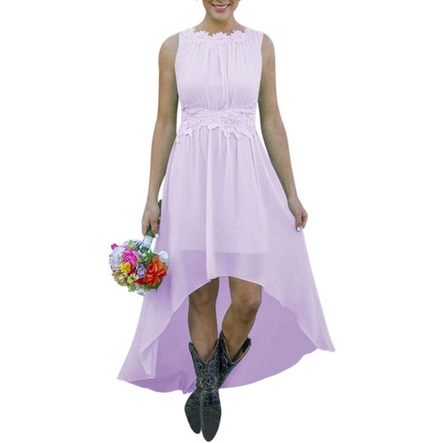 High Low Lace Chiffon Bridesmaid Dress Country Wedding Guest Dress