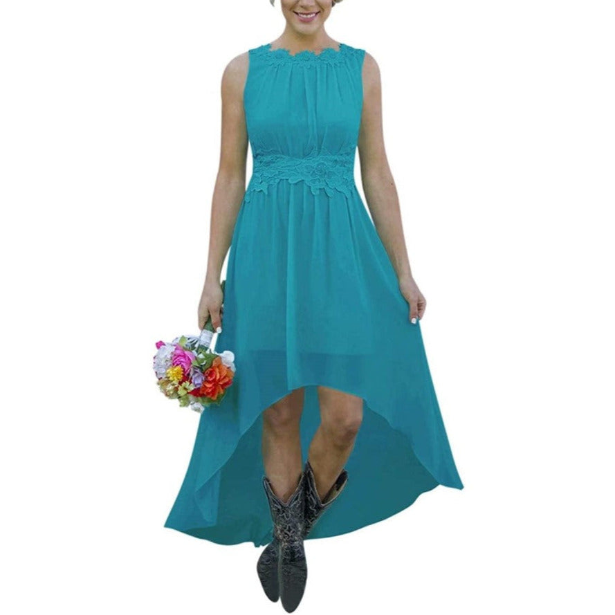 High Low Lace Chiffon Bridesmaid Dress Country Wedding Guest Dress