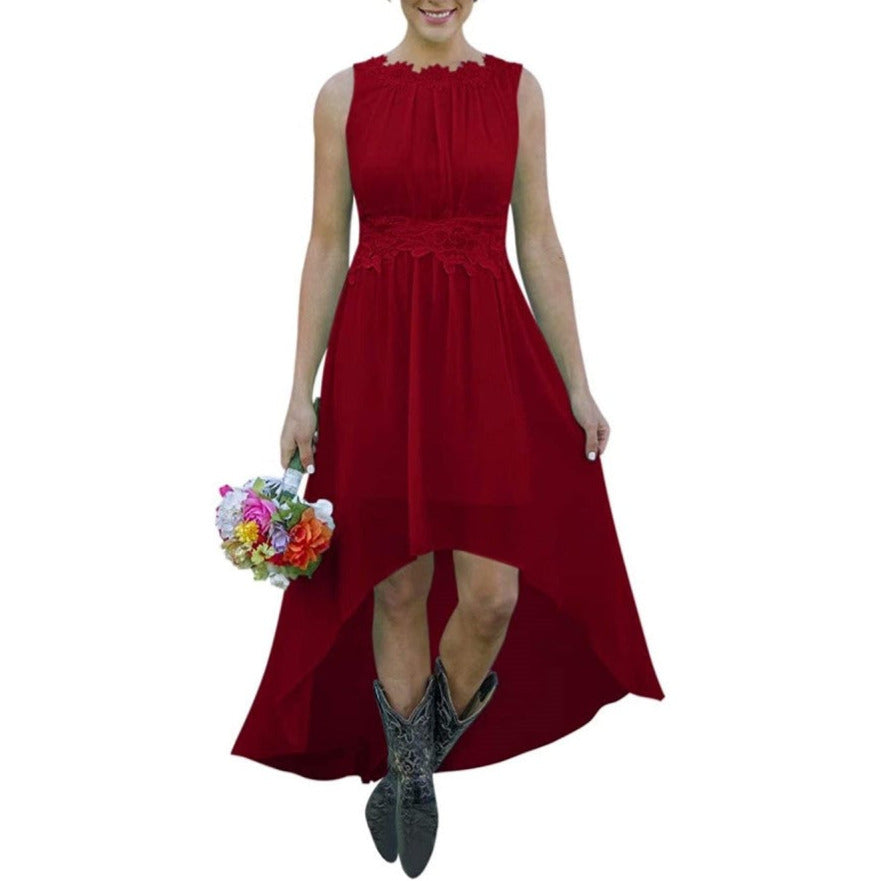 High Low Lace Chiffon Bridesmaid Dress Country Wedding Guest Dress