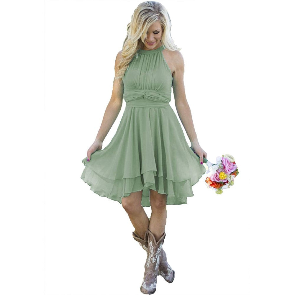 Western Wedding Guest Dress Chiffon Knee Length Bridesmaid Dress