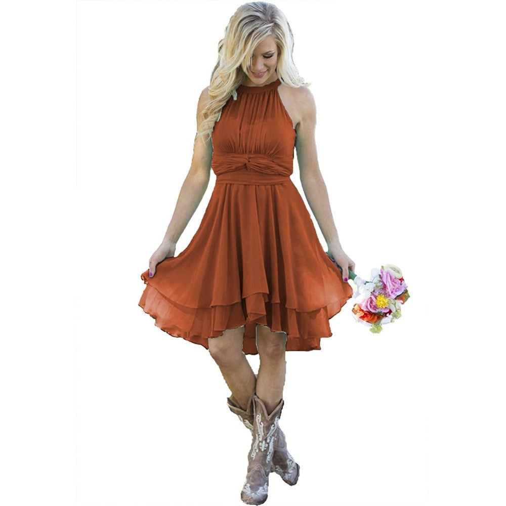 Western Wedding Guest Dress Chiffon Knee Length Bridesmaid Dress