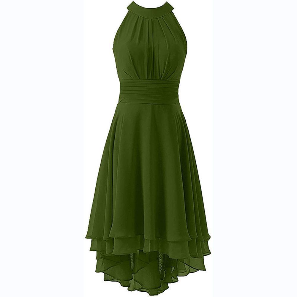 High Low Chiffon Bridesmaid Dress Halter Short Wedding Guest Dress