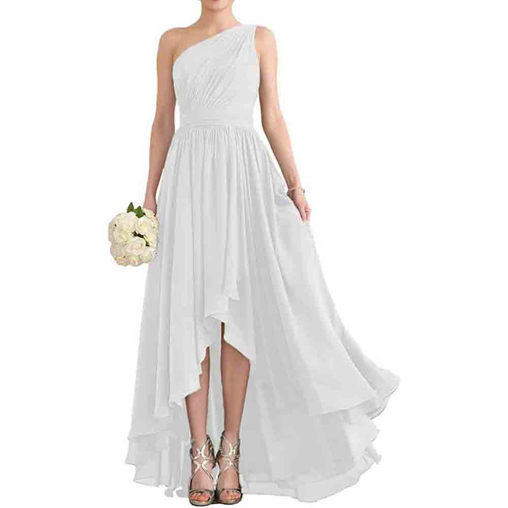One Shoulder Bridesmaid Dresses High Low Chiffon Evening Formal Gown