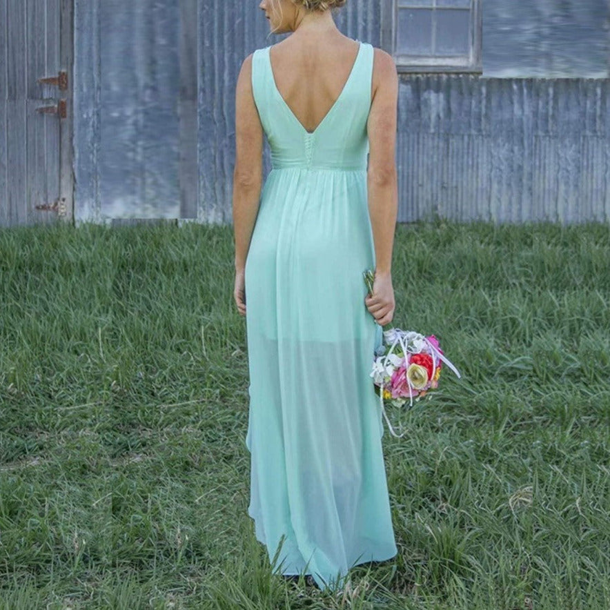 High Low Lace Chiffon Bridesmaid Dress Country Wedding Guest Dress