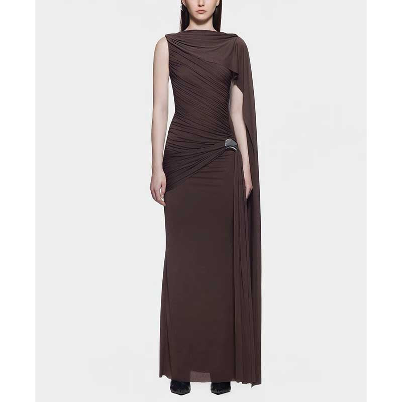 Shawl Ruched Draped Maxi Dress Long Evening Dress