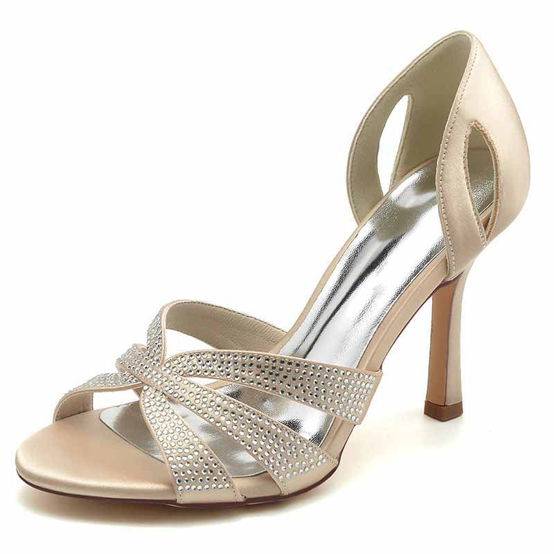 3.74" Glitter Prom Heels Slip On Satin Wedding Sandals