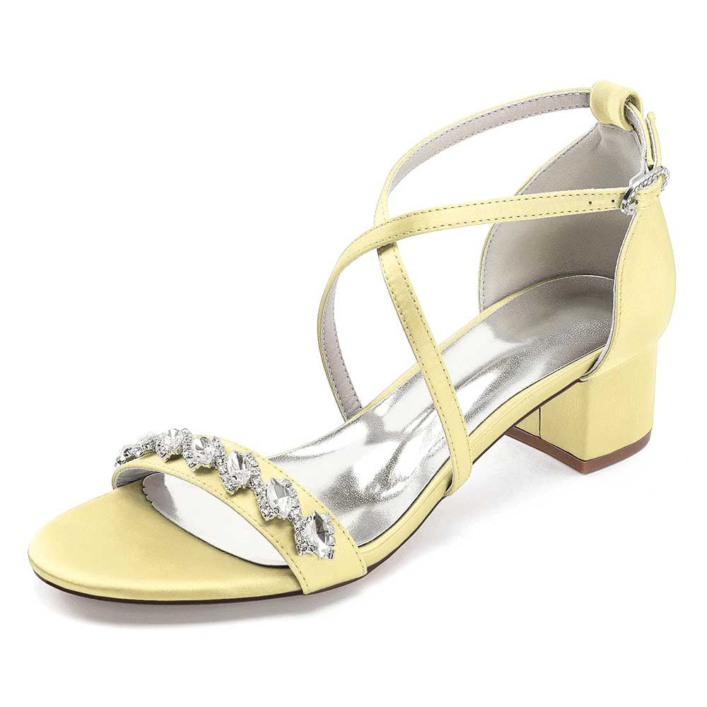 Block Heel Wedding Sandals With Crossing Strap 1.77" Dress Shoes