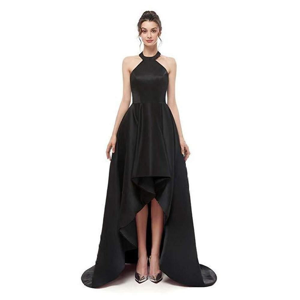 High Low Satin Prom Dress Halter Wedding Guest Dress Party Ball Gown