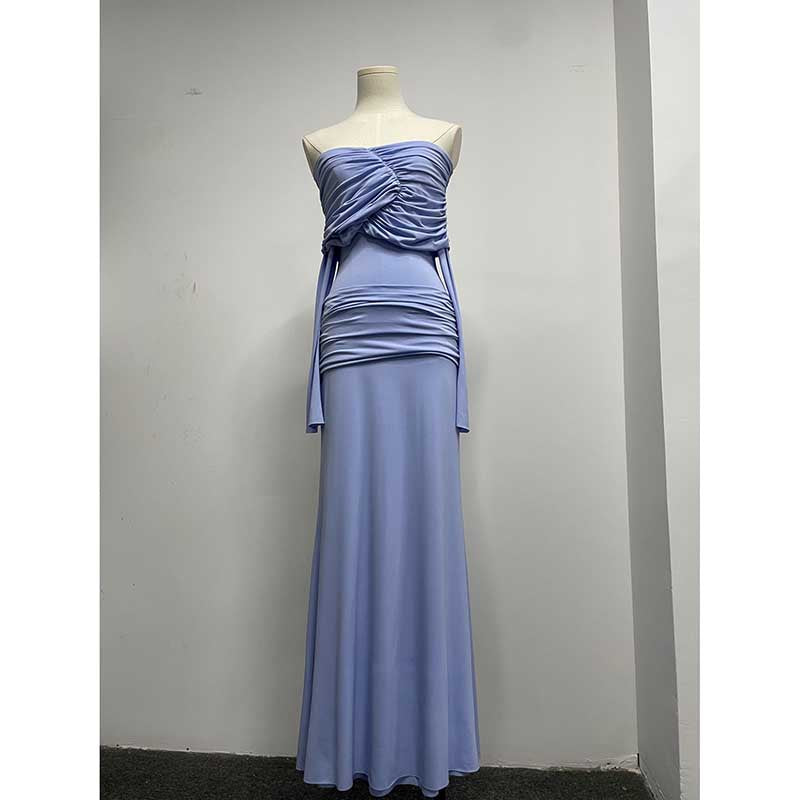 Off Shoulder Ruch Maxi Dress With Sleeves for Women