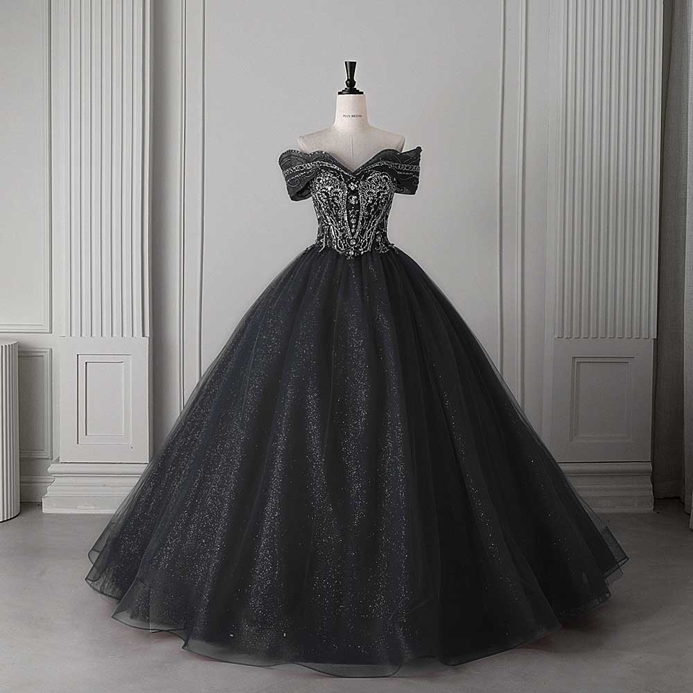 Crystal Tulle Ball Gown Wedding Dress Off-Shoulder Princess Dresses