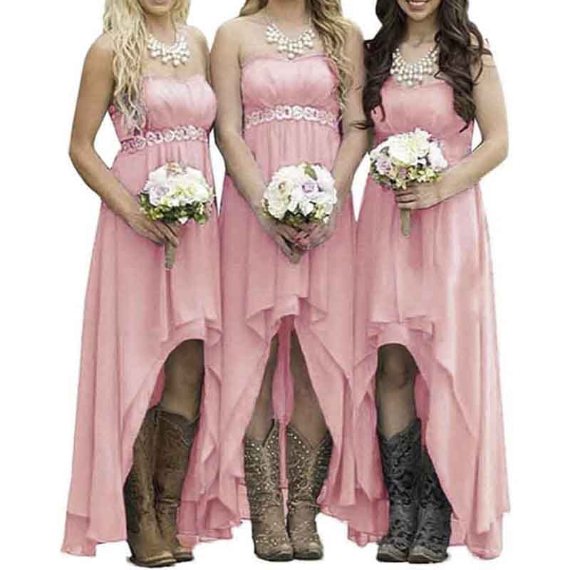 Strapless High Low Bridesmaid Dresses Wedding Party Gowns