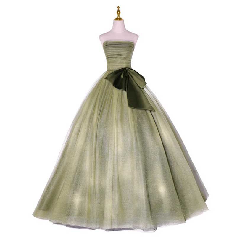 Strapless Tulle Event Dress Long Prom Dress Bow Princess Gown
