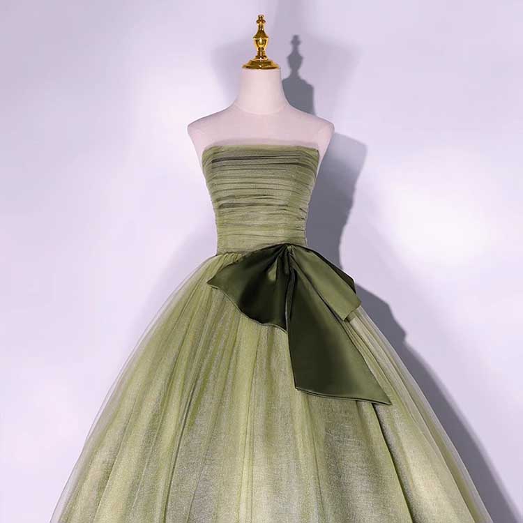 Strapless Tulle Event Dress Long Prom Dress Bow Princess Gown