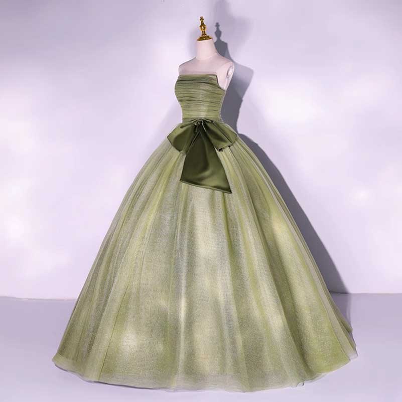 Strapless Tulle Event Dress Long Prom Dress Bow Princess Gown