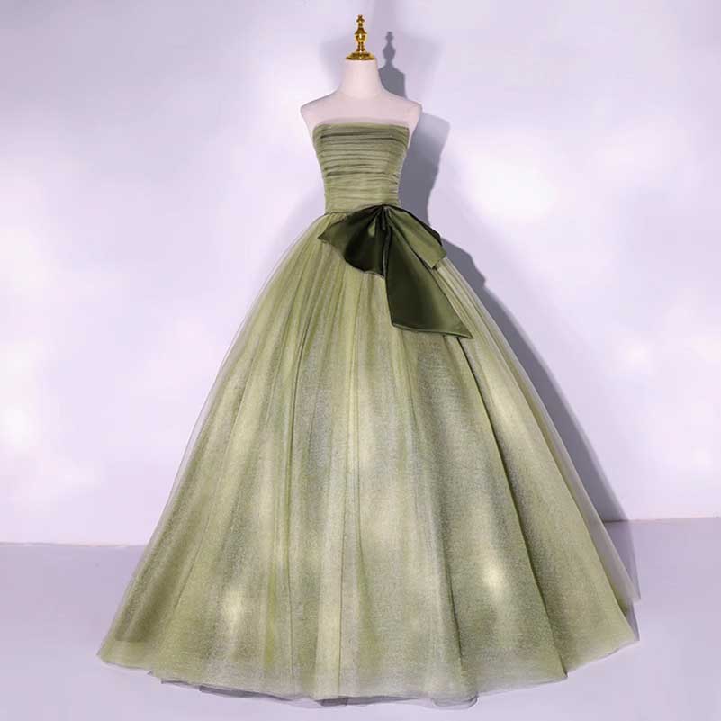 Strapless Tulle Event Dress Long Prom Dress Bow Princess Gown