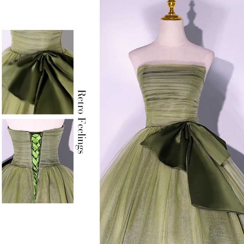 Strapless Tulle Event Dress Long Prom Dress Bow Princess Gown