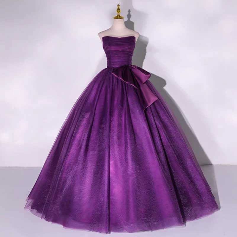 Strapless Tulle Event Dress Long Prom Dress Bow Princess Gown