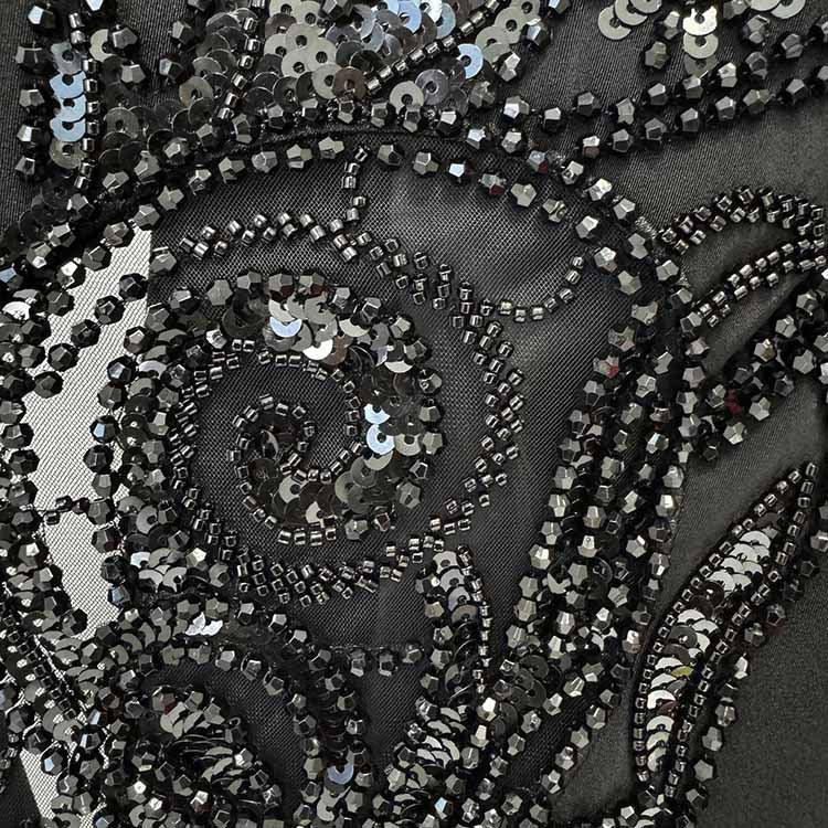 Black Embroidery Wide-Leg Pantsuit V Neck One Button Event Suit