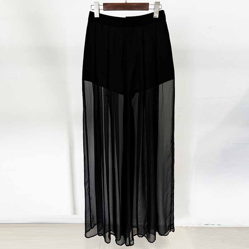Black Embroidery Wide-Leg Pantsuit V Neck One Button Event Suit