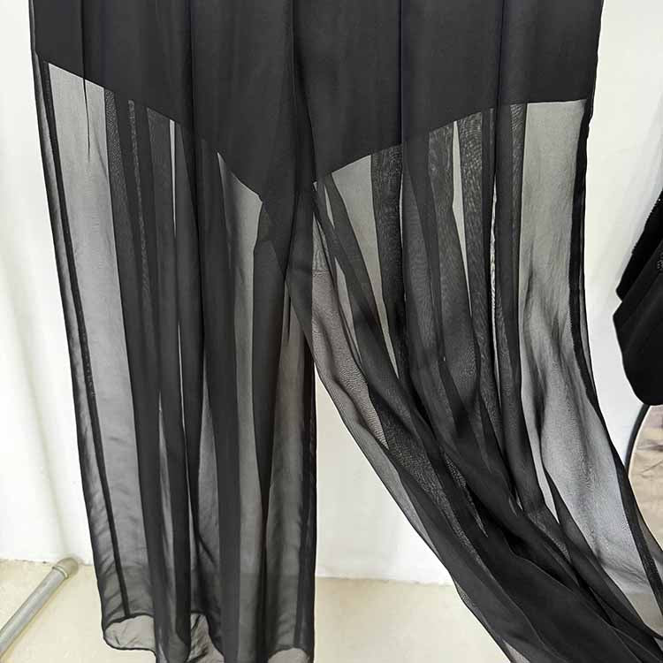 Black Embroidery Wide-Leg Pantsuit V Neck One Button Event Suit