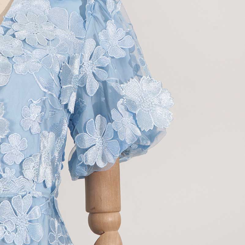 Floral Embroidered Puff Sleeve Mini Dress