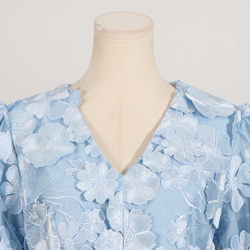 Floral Embroidered Puff Sleeve Mini Dress