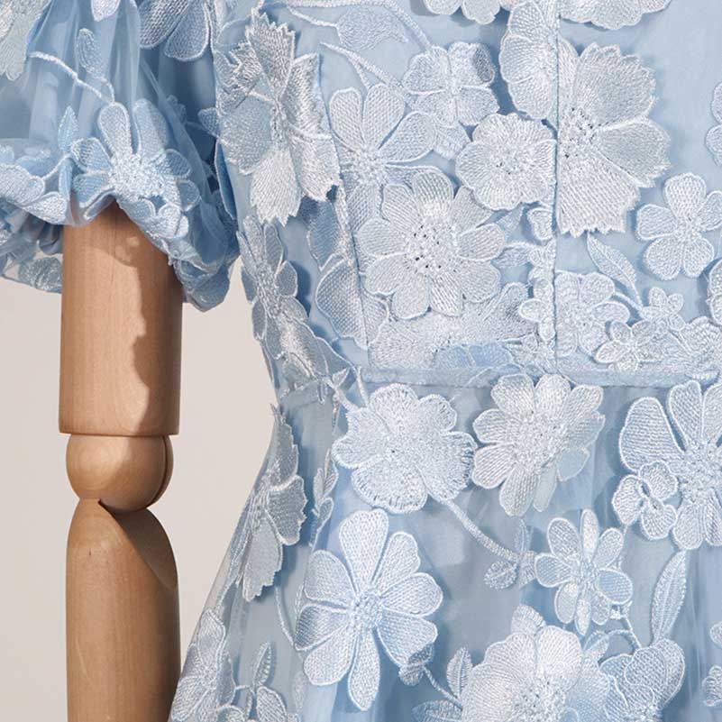 Floral Embroidered Puff Sleeve Mini Dress