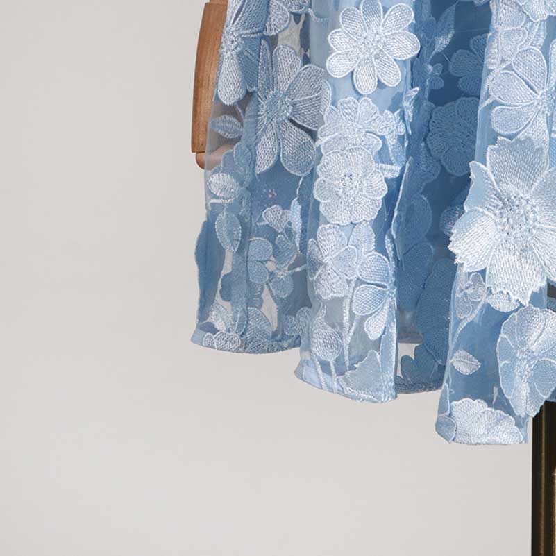 Floral Embroidered Puff Sleeve Mini Dress