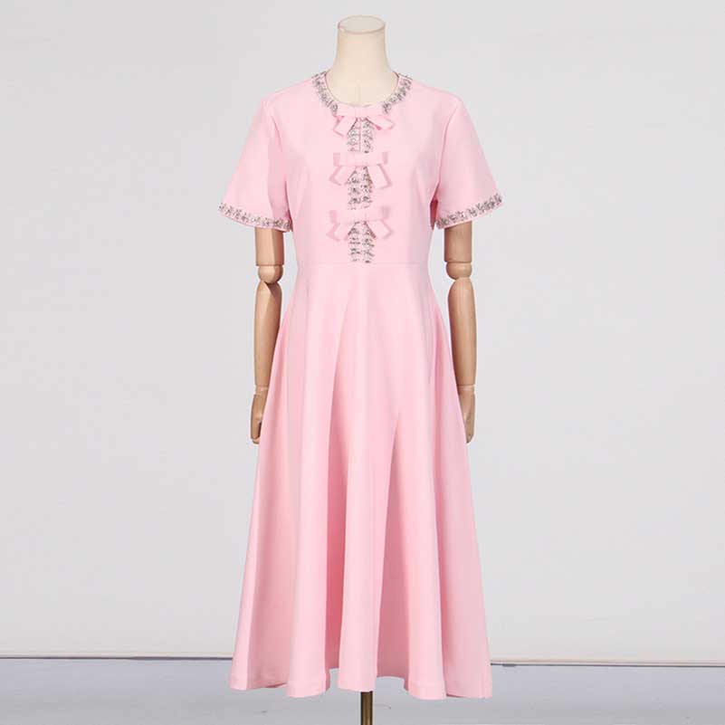 Bow-Detailed Crystal-Trim Midi Dress