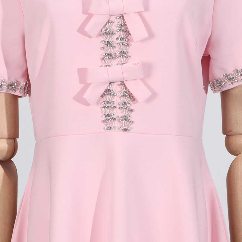 Bow-Detailed Crystal-Trim Midi Dress
