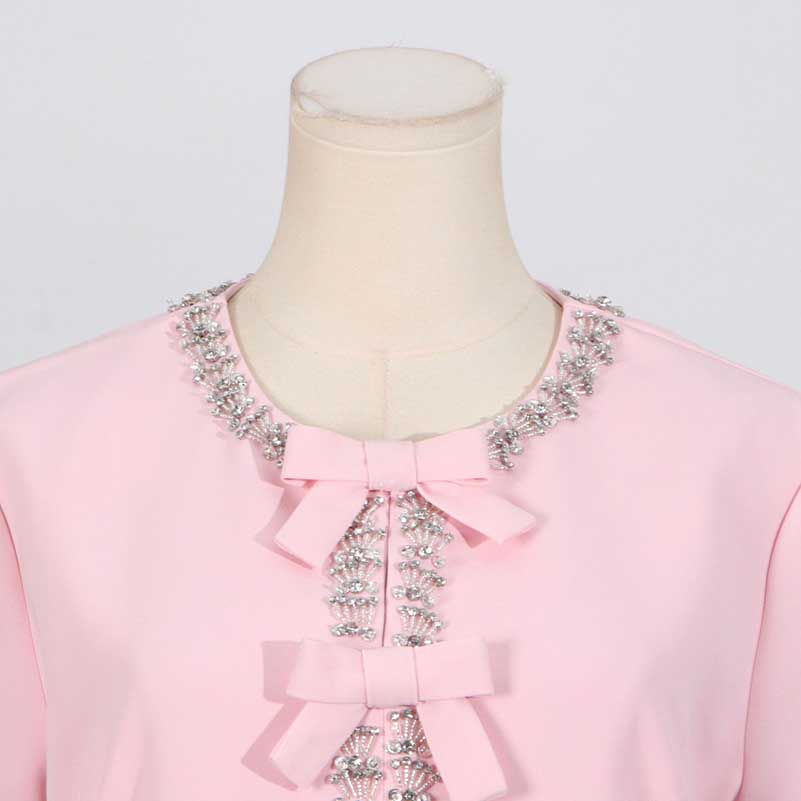 Bow-Detailed Crystal-Trim Midi Dress