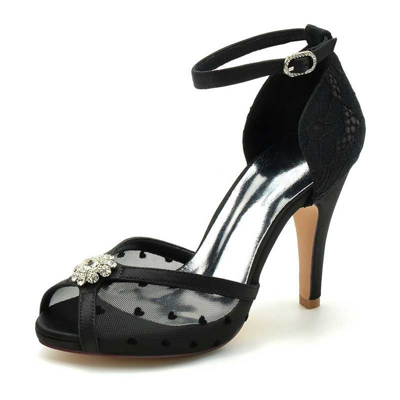 3.94" Platform Wedding Shoes Lace Ankle Strap Sandals Peep Toe Stiletto
