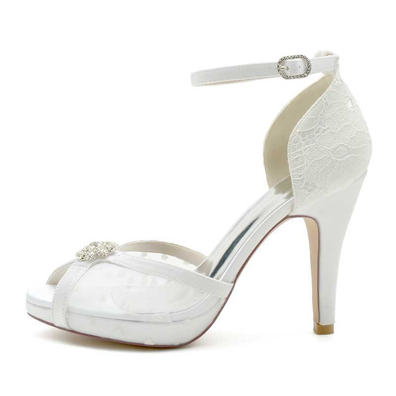 3.94" Platform Wedding Shoes Lace Ankle Strap Sandals Peep Toe Stiletto