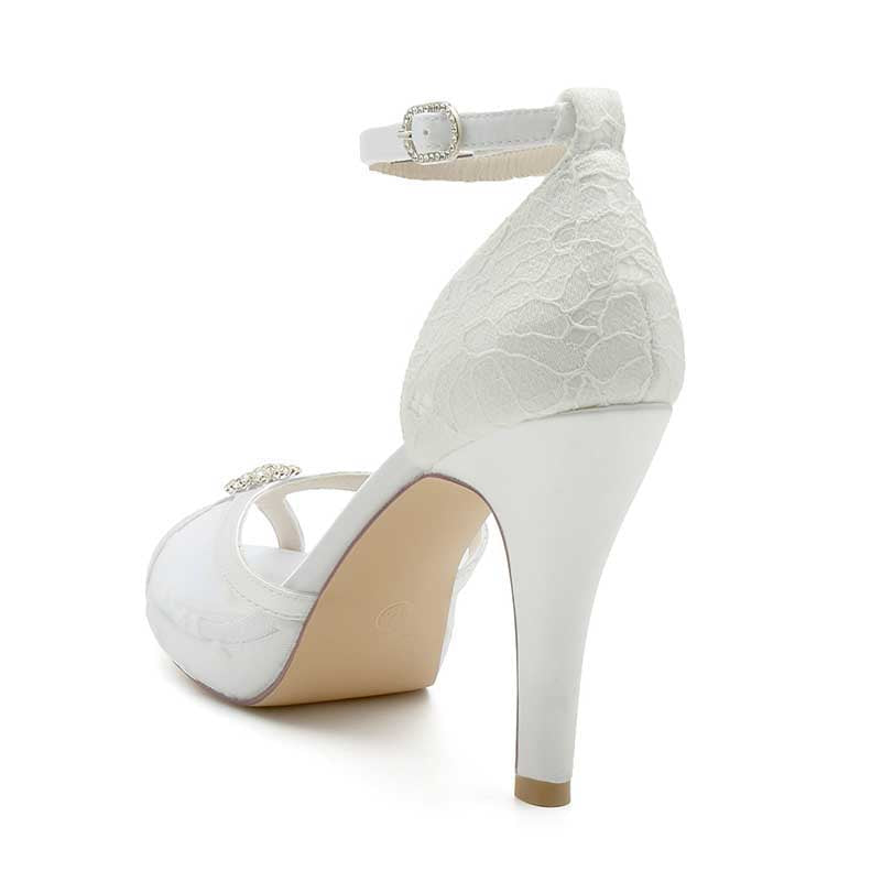3.94" Platform Wedding Shoes Lace Ankle Strap Sandals Peep Toe Stiletto