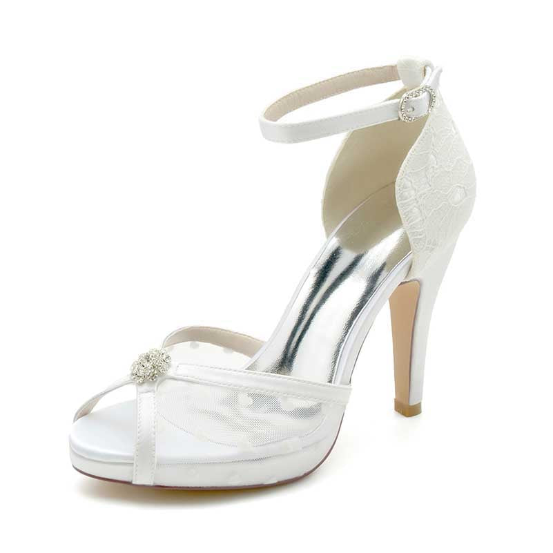 3.94" Platform Wedding Shoes Lace Ankle Strap Sandals Peep Toe Stiletto
