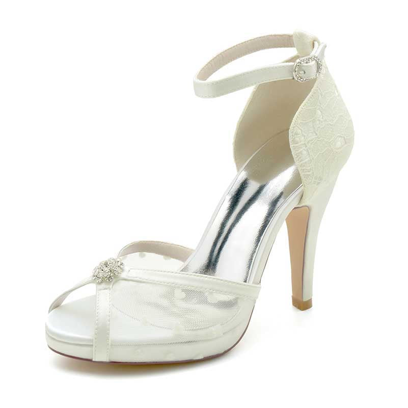 3.94" Platform Wedding Shoes Lace Ankle Strap Sandals Peep Toe Stiletto