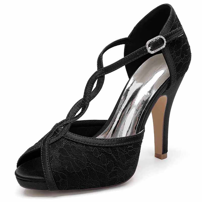 3.94" Satin Bridal Shoes For Wedding Lace Sandals Peep Toe Stiletto
