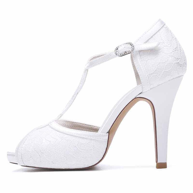 3.94" Satin Bridal Shoes For Wedding Lace Sandals Peep Toe Stiletto